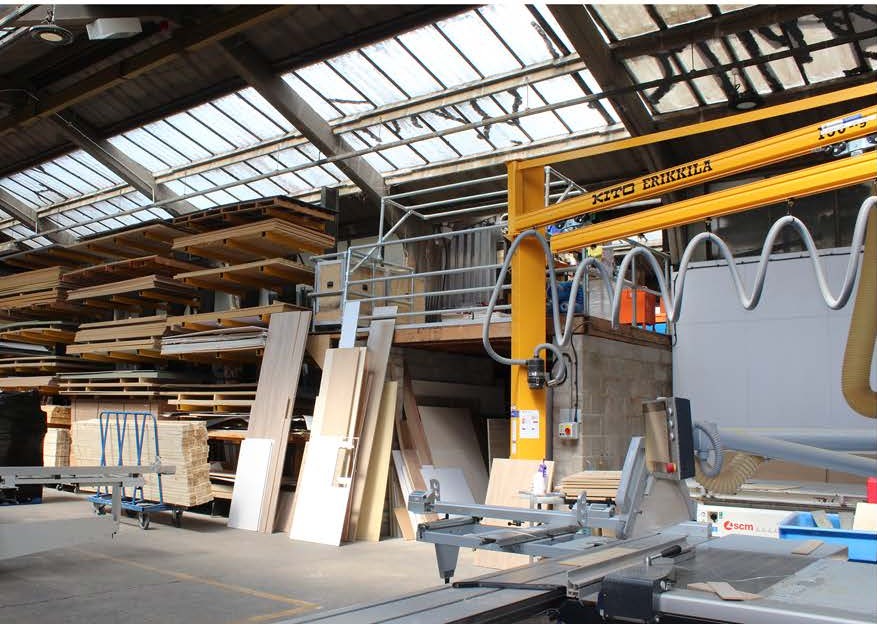 Beam saw in use at RD Joinery workshop, Sheffield